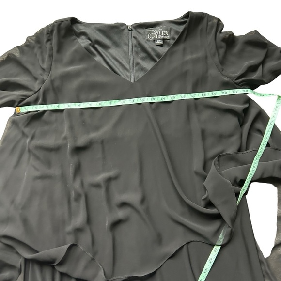 Alex Evenings BLACK JERSEY CHIFONN LONG SLEEVED DRESS WITH BEADED CUFFS size 16W - Picture 9 of 10